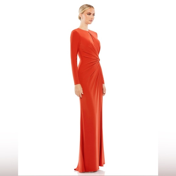 HOST PICK 🎉MacDuggal $625 NWT Jersey Knit Keyhole Ruched Knot Side Slit Dress - Picture 3 of 6